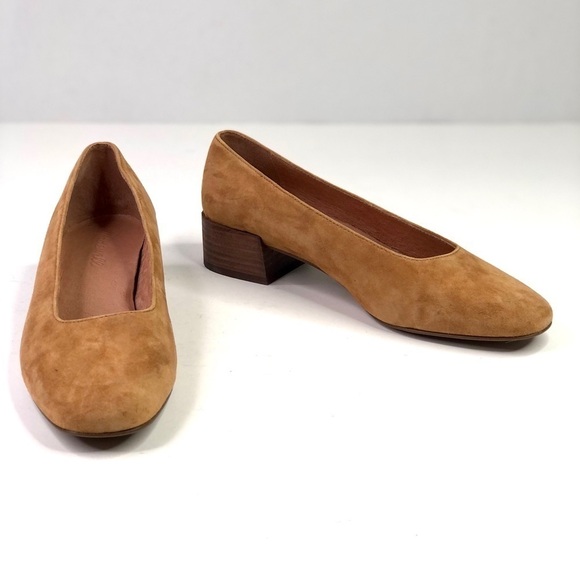 Madewell The Sophie pump tan camel suede stacked heel squared toe classic 8 - Picture 1 of 10